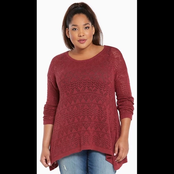 Torrid | Maroon Open Stitch Tunic Sweater - Picture 1 of 5